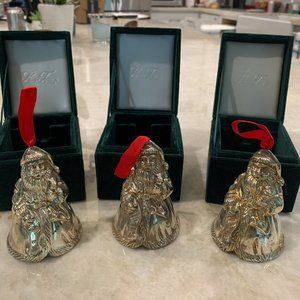 Three Godinger Silverplate Santa Bell Ornaments